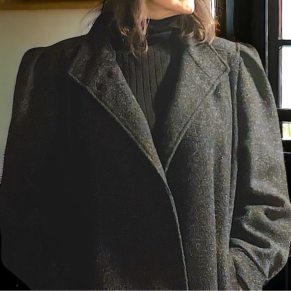 Vintage 80s Italian Wool Blend Pleated Hip Length Overcoat Blazer Plus 24W XXL - Picture 3 of 14